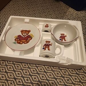 Vtg Reutter Porzellan Teddy Bears W Germany Child's Plate Bowl Mug Mini Sugar